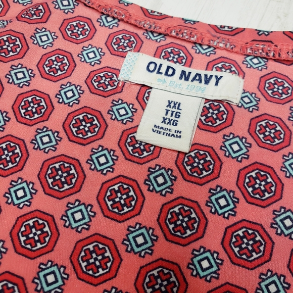 Old Navy Coral Red Geometric Print Rayon Tank Top Sleeveless Shirt XXL - Picture 6 of 6